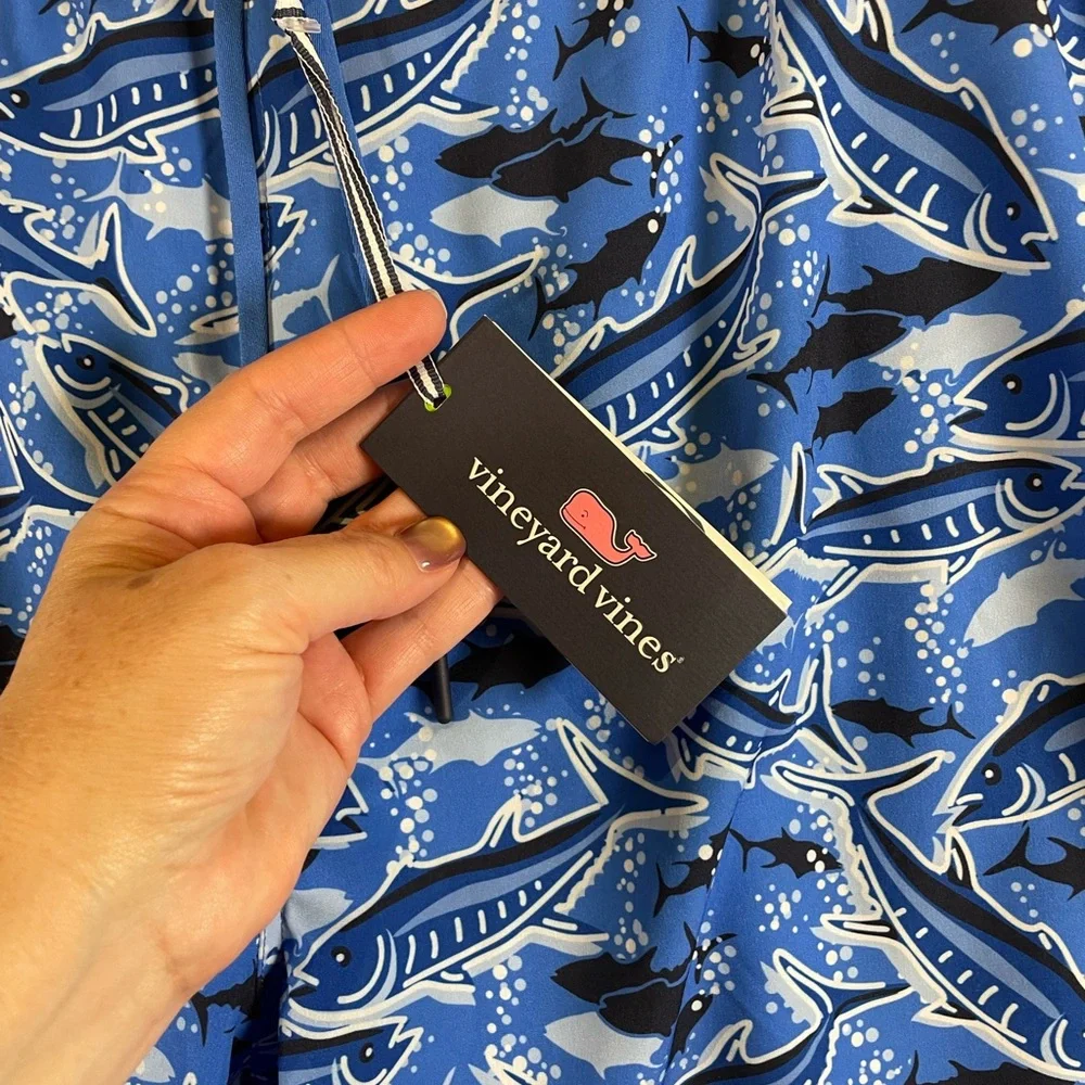 Vineyard Vines Chappy Swim Trunks 3XB Blue Fishing Print 7” NWT